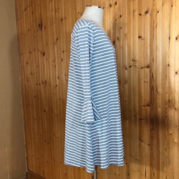 NWT Thyme & Honey Gray Striped Bell Sleeve Dress - Picture 5 of 14
